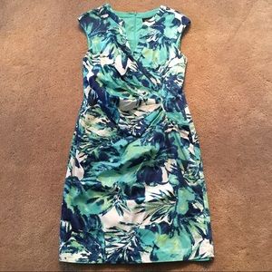 Blue Hawaiian floral wrap dress